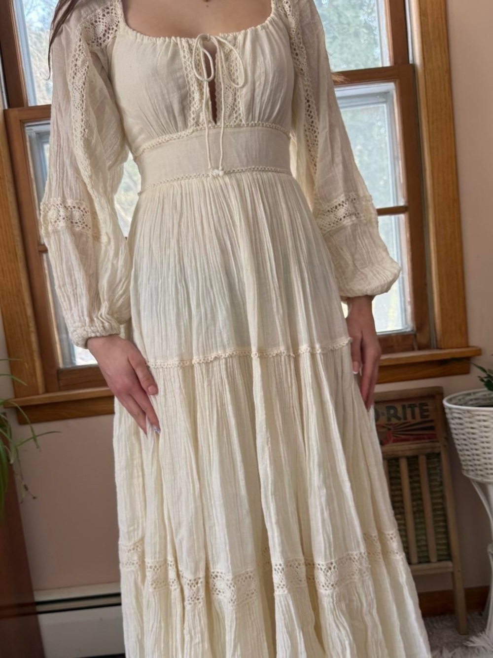 Vintage cream 70s gunne sax maxi dress bridal boho - Picture 2 of 9